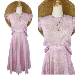 Alicia Vintage Outfit | Midi Skirt & Blouse | Floral Pink Cottagecore